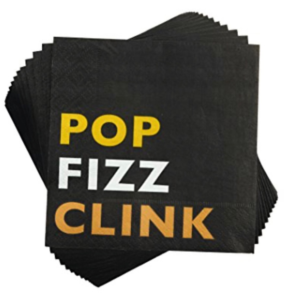 Cakewalk Pop Fizz Clink Cocktail Black Napkins, 20 ct